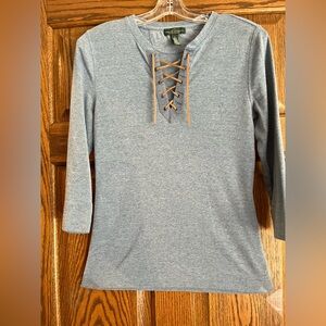 Ralph Lauren LRL Lauren Jeans Co Gray Blue Lace-Up Women's Top -Size Small